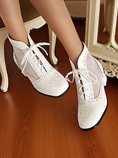 abordables années 1930-Bottes Oxford blanches en maille édouardienne pour femmes des années 1910 - Chaussures de danse à lacets vintage avec motif découpé et talons épais pour les soirées jazz d&#039;été et les costumes rétro