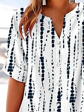 abordables Tops à Rayures et Géométriques pour Femmes-Femmes Chemise Fleuri Rayé 3D ancien Tropical Élégant Manche Courte Encolure en V Hauts Réguliers Quotidien Fête Boutons Blanche bleu marine Été Printemps Automne