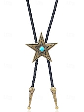 abordables Cravates et nœuds papillon pour hommes-Cravate bolo western star pour homme avec centre turquoise, métal bronze antique ou argent, cordon en cuir tressé réglable, cravate vintage cowboy rodéo pour concerts country, mariages et usage quotidien