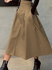 preiswerte Schlichte Röcke-Damen Rock A-Linie Mode Lässig Maxi Hohe Taille Röcke Einfach Tasche Mikroelastisch Straße Täglich Schwarz Armeegrün Khaki Sommer Polyester Baumwollmischung