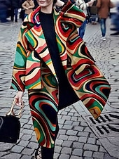 billige 3D frakker-Dame Trenchcoat Bekvem Lomme Trykt mønster Mote Moderne Blomstret utendørs Feriereise Åpen Forside Lang Aftæpning Normal Langermet Yttertøy Rød Lilla Grønn Høst Vinter