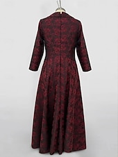 cheap RED-Red Jacquard Gown A-Line Evening Elegant Dress Formal Wedding Floor Length Long Sleeve Shirt Collar Pocket Nylon with Bow(s) Slit Pocket
