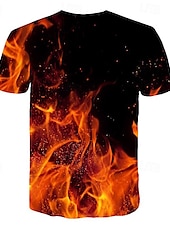 cheap Skull &amp; Bone-Men&#039;s Graphic Flame Shirt T shirt Flame Shirt Short Sleeve T shirt Round Neck Shirt Streetwear Exaggerated Club Beach Blue Fuchsia Orange Summer Clothing Apparel Asian Size S M L XL 2XL 3XL 4XL