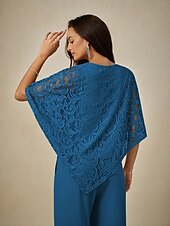 tanie Eleganckie topy-Damskie Bluzka Eleganckie topy Równina Elegancja Rękaw 1/2 Półgolf Zwykłe topy Gość weselny Codzienny Koronka Niejednolita całość Wielowarstwowy Niebieski Lato Wiosna