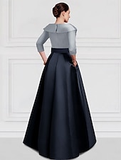 cheap BLUE-Blue Red A-Line Satin Formal Evening Gown Elegant Fall Wedding Guest Dress Tuxedo Dress Asymmetrical 3/4 Length Sleeve Shirt Collar with Pocket