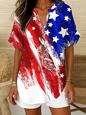 billige Uavhengighetsdag Topp-Kvinnepatriotisk Bluse Ombre Grafisk flagg Elegant Vintage Tropisk kortermet V-hals hakket hals vanlige topper daglig ferie hvit rød marineblå himmelblå