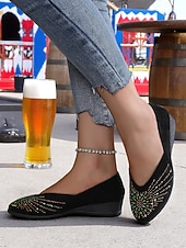 levne Dámské boty s plochou podrážkou-Dámské balerínky s kamínky na klínku – třpytivé pohodlné boty na Oktoberfest, pivní zahradní párty a slavnostní venkovní akce