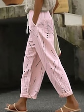 billiga Raka byxor-Dam Mager Elegant Semester Vintage Ankellång Hög midja Grafisk Prickig Tryck Mjuk Andningsfunktion Oelastisk Formell Utomhus Semester Vit Gul Rodnande Rosa Blå Sommar Vår Lös passning