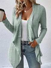abordables Cardigans et vêtements d&#039;extérieur-Femmes Veste Décontractée Respirant Confortable Ourlet irrégulier Occasionnel Uni Vacances Rue Occasionnel Tenue quotidienne Ouvert devant Régulier Sans Col Coupe régulière manche longue Vêtements