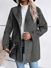 cheap Winter Coats-Women&#039;s Coat Warm Comfortable Buttons Casual Plaid Outdoor Holiday Single Breasted Regular Turndown Regular Fit Long Sleeve Outerwear Red Camel Gray Fall Winter