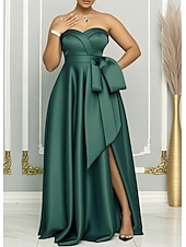 cheap Wedding Guest Dresses-A-Line Wedding Guest Dresses Elegant Dress Wedding Guest Engagement Floor Length Sleeveless Sweetheart Satin with Slit Butterfly