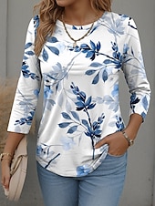 abordables T-shirt floral-Femmes T-shirt Graphique Plantes Élégant Occasionnel manche longue Col rond Hauts Réguliers Quotidien Week-end Imprimé Rouge Bleu Violet Vert Automne Hiver