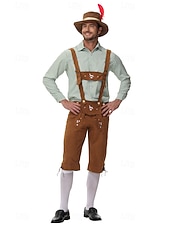 preiswerte Lederhosen Set-Oktoberfest Lederhosen Hemd Alpenhut Bayerisch Deutsch Wiesn Herren Stoff im traditionellen Stil