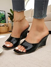 abordables Sandales de Vacances-Sandales à enfiler noires à motif crocodile pour femmes, mules à bout ouvert et talon carré pour des sorties estivales décontractées et des looks chics au bureau