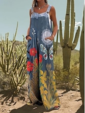 abordables mono gráfico-Mujer Conjuntos inspirados en el lino Activo Floral Sin Mangas Perneras anchas Vacaciones Hogar Holgado Negro Blanco Amarillo Verano