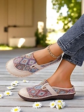 voordelige Damesklompen &amp; Muiltjes-Etnische instappers voor dames – vintage-geïnspireerde comfortabele platte schoenen voor tuinwandelingen, natuurreizen en boho-outfits