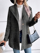 cheap Winter Coats-Women&#039;s Coat Warm Comfortable Buttons Casual Plaid Outdoor Holiday Single Breasted Regular Turndown Regular Fit Long Sleeve Outerwear Red Camel Gray Fall Winter