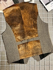 preiswerte Herrenweste-Herren Weste Gilet Urlaub Party Geschäft Mode Lässig Sommer Frühling Tasche Knöpfe Polyester Bequem Farbblock Einreihig Ein-Knopf V Ausschnitt Normale Passform Kaffee Weste