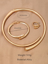 economico Collana da donna-Set di collana, bracciale e anello in argento e oro da donna, gioielli dal design semplice e aperto per donne alla moda, adatti per feste, ufficio e look quotidiani eleganti.