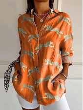 billige Kvinne Boho Topper-Dame Skjorte Paisly Fritid Langermet Skjortekrage Vanlige topper Arbeid Daglig Knapper Trykt mønster Hvit Gul Rosa Blå Oransje Vår Høst Vinter