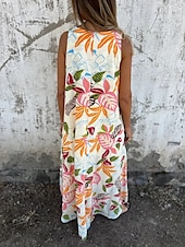 abordables Robes fleuries-Femmes Robe maxi Robe trapèze Robe Nuisette Vacances Occasionnel Boho Extérieur Sortir Coupe régulière Fleuri Sans manches Col en V Bleu Abricot Beige Été