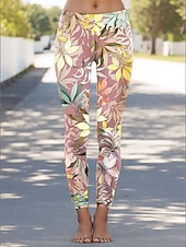 abordables Imprimé Floral-Femmes Leggings Vacances ancien Mode Longueur cheville Taille haute Fleuri Graphique Impression Doux Respirant Haute Élasticité Vacances Occasionnel Quotidien Rose Claire Bleu Orange Vert Ét