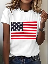 levne Den nezávislosti Top-Americké dámské tričko s grafikou vlajky národní vlajka vintage stylové klasické s krátkým rukávem kulatým výstřihem běžné každodenní potisky černé bílé růžové modré fialové léto jaro