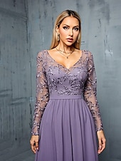voordelige GROEN-A-Lijn Quinceanera Jurken Elegante Jurk Formele Bruiloft Vloerlengte Lange Mouw V-Hals Chiffon met Plooien