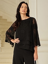 voordelige Kant Tops-Dames Kanten overhemd Blouse Geklede topjes Chiffon-topjes Effen Kleur Bloemig Grafisch Elegant Stijlvol Basic Halve mouw Flutter mouw Boothals Normale tops Bruiloft gast Werk Dagelijks Asymetrische