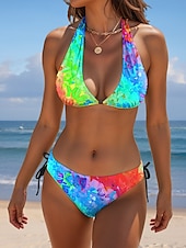 abordables Ensemble de bikinis-Maillots de bain pour femmes Bikini 2 Pièces Maillot de Bain Audacieux Dos Nu Slim Vacances Plage Imprimé Ombre Col V Sans Manches