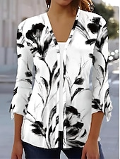 abordables Hauts Floraux-Femmes Chemise Fleuri Papillon Élégant Moderne Occasionnel Manche 3/4 Col carré Hauts Réguliers Quotidien Imprimé Noir Blanche Rose Claire Bleu Bleu clair Été Printemps