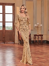 cheap BLUE-Mermaid / Trumpet Quinceanera Dresses Elegant Dress Formal Wedding Floor Length Long Sleeve Sweetheart Sequined with Sequin