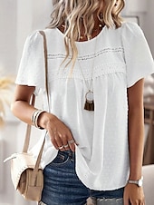 ieftine Topuri simple pentru femei-Pentru femei Bluză Buline Modern Casual Manșon scurt Stil Nautic Topuri obișnuite Zilnic Concediu Ieșire Peteci Alb Roz Îmbujorat Albastru Deschis Vară