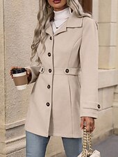 abordables Manteaux d&#039;Hiver-Femmes Manteau d&#039;Hiver Manteau Chaud Confortable Boutons Mode Uni Fête Sortir Parc Simple Boutonnage Long Col Rabattu Coupe régulière manche longue Vêtements d&#039;extérieur Abricot Automne Hiver