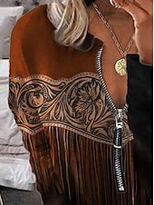 billige Boho topper-Dame Boho skjorte Bluse Batikkfarget Trykt mønster Daglig Stilfull Langermet Crew-hals Vanlige topper Daglig Ut på byen Trykt mønster Quarter Zip Lysebrun Blå Himmelblå Brun Vår Høst