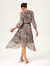 levne Květinové šaty-Dámské Žena Volnočasové šaty Hnědá Zebra tisk Studené rameno Léto Jaro Tričkový Elegantní XS S M