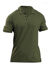 baratos Rua-Homens Camisa polo de algodão Camisa de golfe Casual Esportes Lapela gola pólo com nervuras Manga Curta Moda Básico Tecido Clássico Verão Primavera Todas as Estações Normal Preto Branco Verde cáqui