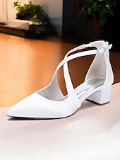 abordables cocktail-Escarpins à talons carrés et bout pointu en satin ivoire pour femmes - chaussures élégantes à brides croisées pour banquets formels et cocktails