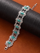 billige Damearmbånd-Dame vintage bohemsk armbånd med turkis stein – antikk sølvbelagt kjedeledddesign til hverdagsbruk, fester og gaver
