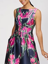 preiswerte Hosenanzüge &amp;amp; Overalls-Jumpsuits A-Linie Abendkleid Elegantes Kleid Formelle Hochzeitsgast Bodenlange Ärmellos Boot-Ausschnitt Satin mit Blumenmuster Tasche