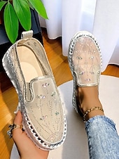 abordables Baskets femme-Baskets à plateforme en maille strass pour femmes - Chaussures décontractées respirantes et scintillantes avec semelle épaisse pour les rendez-vous quotidiens et les sorties élégantes