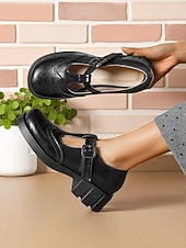 abordables Retro de los años 50-Zapatos Mary Jane negros con tiras en T para mujer inspirados en los años 50: tacones de cuero brogue vintage con hebilla y suela gruesa para uso diario y cosplay. &amp;trajes góticos