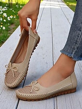 ieftine Pantofi Joși de Damă-Mocasini pliabili pentru femei – mocasini din piele moale cu tălpi flexibile pentru relaxare în grădină, lenevire pe verandă și purtare zilnică