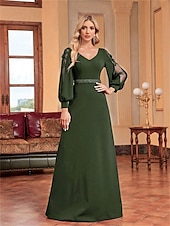 abordables VERT-Ligne A Robes de Quinceanera Élégant Robe Formel Mariage Longueur au sol manche longue Col en V Satin avec Perlage 2025