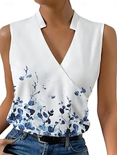 billiga Grafisk butik Tank tops &amp; Camis-Dam Camisole linne Blommig Stylish Ledigt Ärmlös V-hals Vanliga toppar Dagligen Mönster Rubinrött Blå Grön Grå Sommar
