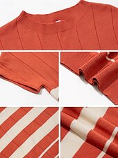 billige Grafiske mønstre og detaljer-Dame Bluse Stripet Stilfull Fritid Kortermet Crew-hals Vanlige topper Daglig Lapper Svart Hvit Brun Kakifarget Sommer
