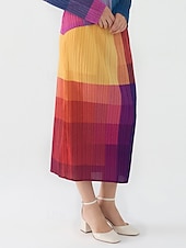 billige Grafiske skjørt-Dame الالتفاف Elegant Årgang Mote Fritid Midi Medium Midje Skjørt Gradert Rynket Elastisk Gul Sommer Polyester