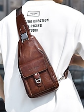 Χαμηλού Κόστους Ανδρικές τσάντες-Ανδρική καφέ τσάντα χιαστί από τεχνητό δέρμα - αδιάβροχη και ανθεκτική στις γρατσουνιές τσάντα στήθους με ρυθμιζόμενο ιμάντα ώμου για ταξίδια, εργασία ή καθημερινή χρήση σε πάρτι