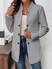 billiga Blazers och kostymer-Dam Kavaj Bekväm Andningsfunktion Knappar Ledigt Slät Kontor Gata Ledigt Dagliga kläder Enkelknäppt Normal Hög krage Normal Långärmad Ytterkläder Svart Vit Rodnande Rosa Sommar Höst