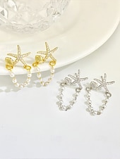 cheap Women&#039;s Earring-Women&#039;s Starfish Pearl Chain Drop Earrings – Beach-Inspired Summer Jewelry, Elegant Nautical Style for Parties, Vacations &amp; Daily Wear